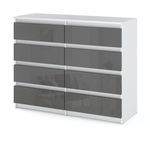 Komoda Do Salonu 8 Szuflad Biały Szary Połysk Młodzieżowa Pojemna Szafka na Arena.pl