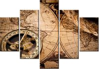 70 100CM OBRAZ 5 ELEM MAPA ŚWIATA DRUK PŁÓTNO