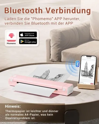 Przenośna drukarka termiczna A4 bluetooth Phomemo M08F różowo-biała zdjęcie 5
