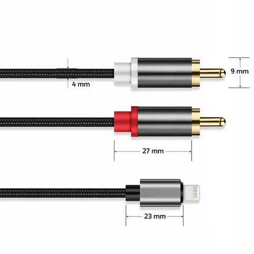 KABEL do IPHONE IPAD do 2x RCA CINCH STEREO do WZMACNIACZA AUDIO PHONO HQ na Arena.pl