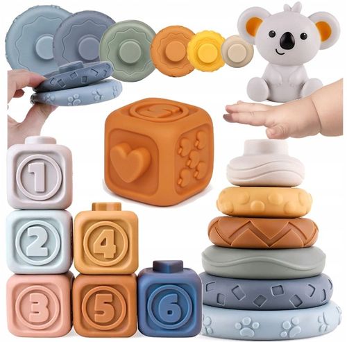 Klocki Sensoryczne Miękkie Gumowe Kreatywne Gryzaki Zestaw Wieża dla Dzieci na Arena.pl
