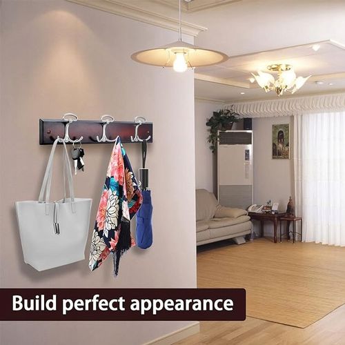 BOBLIUE Wieszak do montażu na ścianie z 6 srebrnymi haczykami orzech na Arena.pl