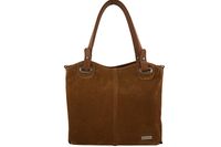 Duża elegancka torebka z naturalnej skóry i zamszu - Brązowa jasna