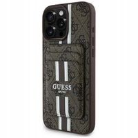 Etui Guess 4G Stripes z portfelem MagSafe do iPhone 16 Pro Max brązowy