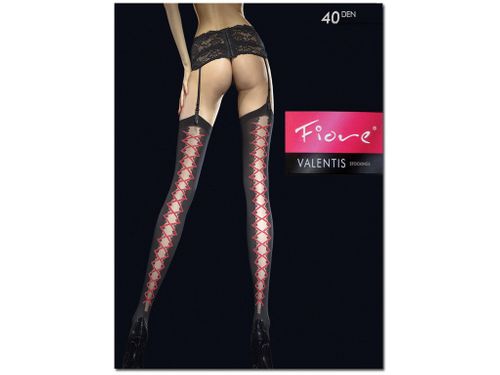 Pończochy do pasa Fiore wiązany wzór gorset White 3 na Arena.pl