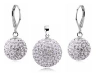 WISZĄCY SREBRNY KOMPLET BIAŁE KULKI KRYSZTAŁKI 14MM I 20MM CRYSTAL BEADS