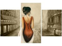 90X60CM OBRAZ OBRAZ PARYSKI SPACER KOBIETY FRANCE TRZY OBRAZY