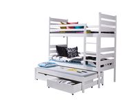 Łóżko TOBI piętrowe drewniane trzyosobowe BIAŁE 90x200 dla dzieci +materace