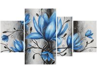 OBRAZ STALOWE MAGNOLIE KWIATY NIEBIESKIE