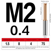 Frez do gwintowania jednoostrzowy Rozmiar: M2x0.4x75L -TiSiN