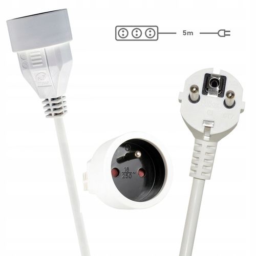 PRZEDŁUŻACZ SIECIOWY AGD MOCNY POJEDYŃCZY KABEL ELEKTRYCZNY 1 GNIAZDO 5 M na Arena.pl