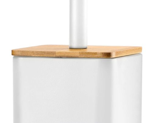 Szczotka WC z kwadratowym pojemnikiem stal bambus VERTO biały mat styl loftowy na Arena.pl