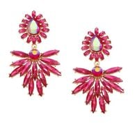 Wizytowe kolczyki na wesele złote róż OPALIZUJĄCE efektowne balowe impreza