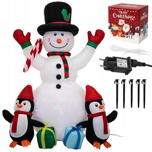 ŚWIECĄCY DMUCHANY BAŁWAN PINGWINY DEKORACJA ŚWIĄTECZNA LED RGB OZDOBA 180CM na Arena.pl