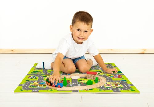 MATA PIANKOWA EDUKACYJNA PUZZLE GRUBE 1 CM MIASTO ULICE DROGI DLA DZIECI na Arena.pl