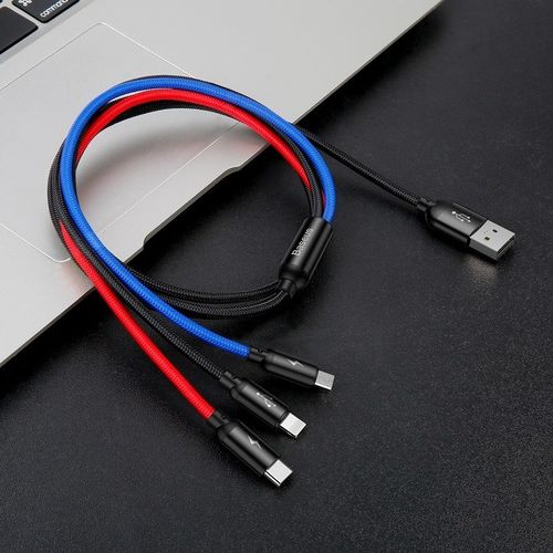 kabel usb baseus 3w1 usb-c / lightning / micro 3a 1.2m (czarny) na Arena.pl