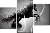 60CM 90 ZEGAR 3 ELEM CZARNO BIAŁY KOŃ GMENTARYZACJA JAKUB BANAŚ ŚCIENNY