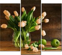 90 80CM OBRAZ T3 ELEM RDZAWE TULIPANY DRUK ŚCIENNY