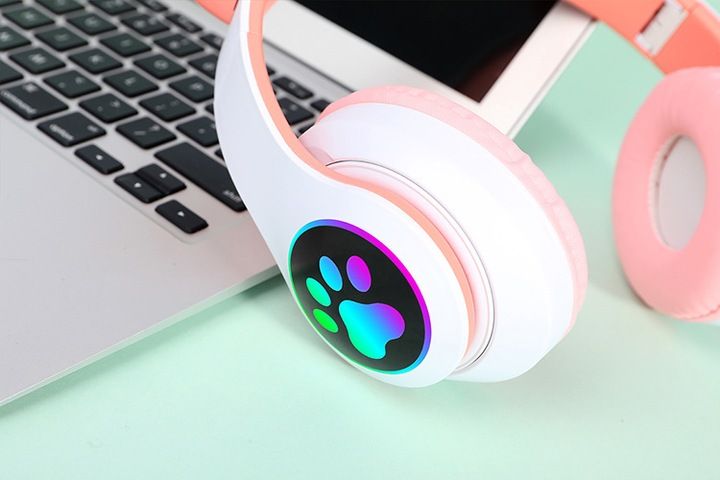 Słuchawki Kotki dla dzieci Bluetooth LED RGB Różowe Kocie Uszy zdjęcie 2