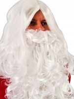 PROFESJONALNA Peruka broda Mikołaja MLECZNA BIAŁA SIWY MAT 50cm MOŻNA PRAĆ