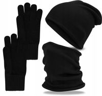 Czapka Zimowa Komin Rękawiczki Komplet Męski Ocieplany Polarem Czarny