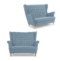 Sofa Kanapa Uszak Skandynawska niebieska jasna welur Carol Family Meble