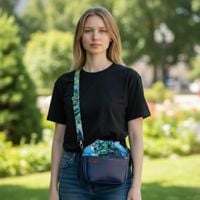 Torebka Sakiewka Granatowa z Motywem Tropikalnych Liści – Handmade