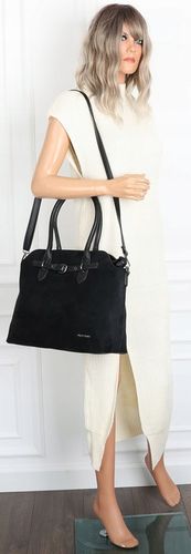 Torebka damska zamsz kuferek elegancka do pracy włoska marka 2947 Czarna na Arena.pl