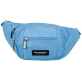 niebieska saszetka sportowa wykonana z poliestru, zamykana na suwak