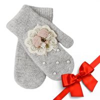 rękawiczki jednopalczaste cute kwiaty i perełki szare rek131