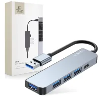 HUB Tech-Protect V0 5w1 USB-A - USB-A 3.0 / 3x USB-A 2.0 / USB-C - szary