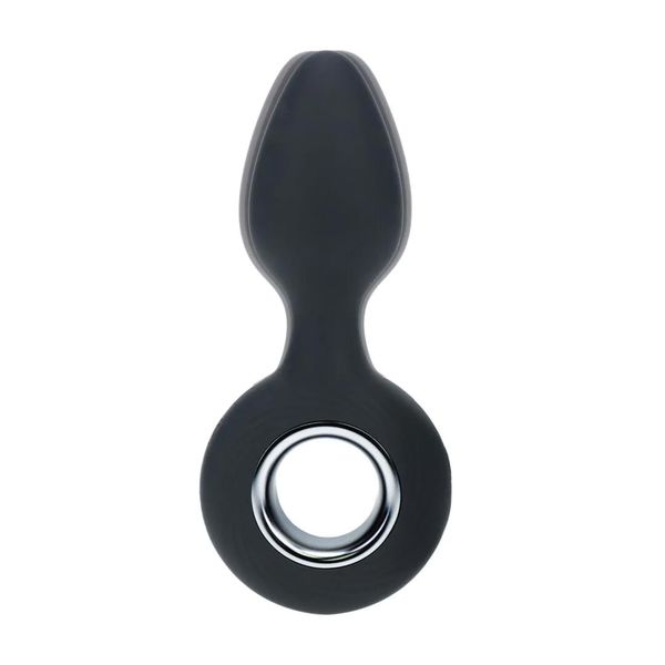 Vibrating Silicone Anal Plug With Loop - Black zdjęcie 6