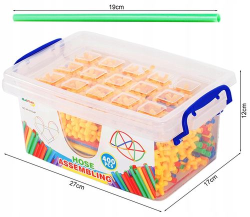 KLOCKI SŁOMKI KONSTRUKCYJNE PATYCZKI RURKI ZESTAW 400el PUDEŁKO DLA DZIECI na Arena.pl