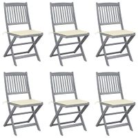Składane krzesła ogrodowe, 6 szt., poduszki, drewno akacjowe