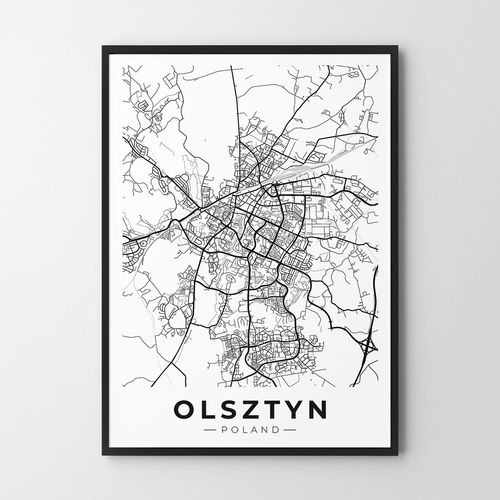 Plakat mapa Olsztyn czarnobiała 30x40 cm na Arena.pl
