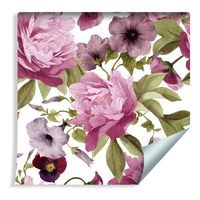 Tapeta Bratki Powoje Piwonie Peonie Kwiaty Liście Rośliny