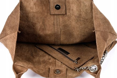 torebka damska skórzana SHOPPER włoska SKÓRA ZAMSZOWA torba duża A4 WOREK na Arena.pl