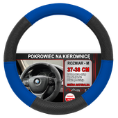 NAKŁADKA NA KIEROWNICĘ SKÓRZANA POKROWIEC SKÓRA CZARNO NIEBIESKA 37-38 CM