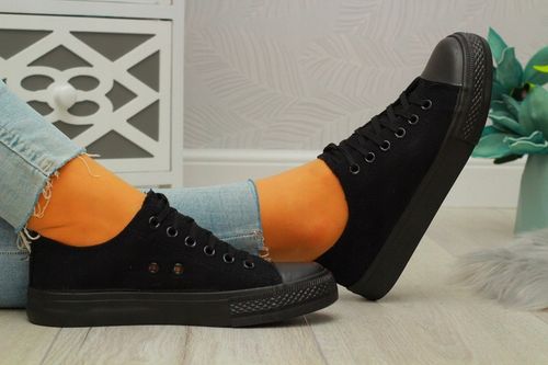 TRAMPKI DAMSKIE CZARNE BUTY SPORTOWE TENISÓWKI KLASYCZNE ALL BLACK na Arena.pl