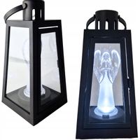 LATARENKA LED DEKORACYJNA LAMPION ANIOŁEK LATARNIA Z ANIOŁEM NA GRÓB CZARNA