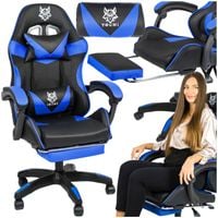 fotel gamingowy z podnóżkiem czarno-niebieski krzesło obrotowe do biurka