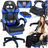 fotel gamingowy z podnóżkiem czarno-niebieski krzesło obrotowe do biurka