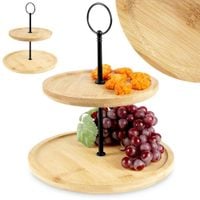 Patera 2-piętrowa Poziomowa Bambusowa na Ciasto Ciastka Owoce Przekąski