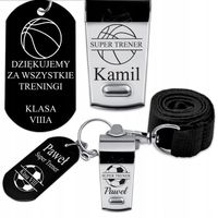 Gwizdek Metalowy Prezent dla Trenera Nauczyciela WF GRAWER + Brelok