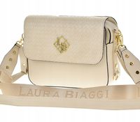 Laura Biaggi - torebka listonoszka kuferek jasny beżowy mat + kratka JS170