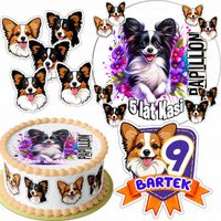 ZESTAW OPŁATEK NA TORT 20CM + 16 POSTACI - PSY Papillon + IMIĘ 15CM 18CM