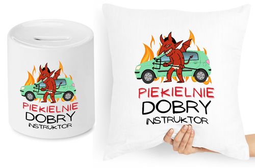 Dla Instruktora Zestaw Poduszka + Skarbonka Z Nadrukiem Ze Zdjęciem na Arena.pl