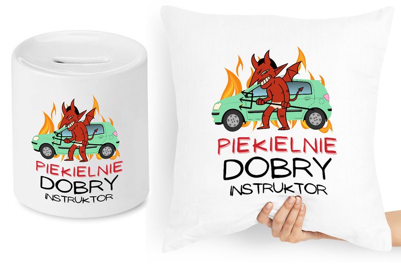 Dla Instruktora Zestaw Poduszka + Skarbonka Z Nadrukiem Ze Zdjęciem zdjęcie 1