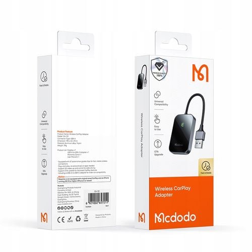 mcdodo adapter bezprzewodowy do apple carplay wireless bluetooth usb usb-c na Arena.pl