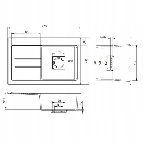 ZLEWOZMYWAK GRANITOWY LAVELLO QUBE1.0 CZARNY METALIK LEWY na Arena.pl